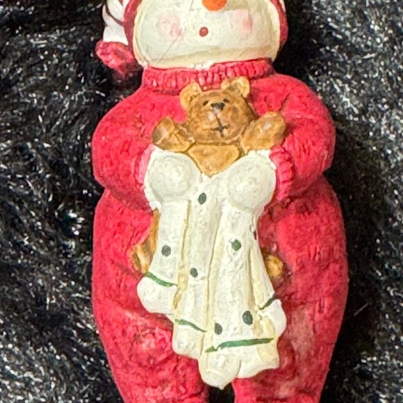 SGE Snowman Ornament Holding Teddy Bear In Red Outfit With Striped Hat - Picture 5 of 6